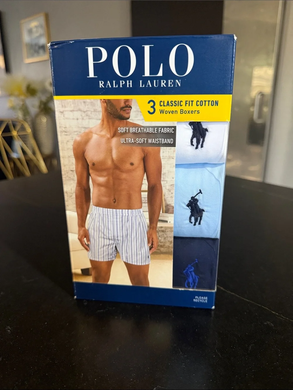 Polo by Ralph Lauren 3-Pack Woven Boxers in Navy, Light Blue and White